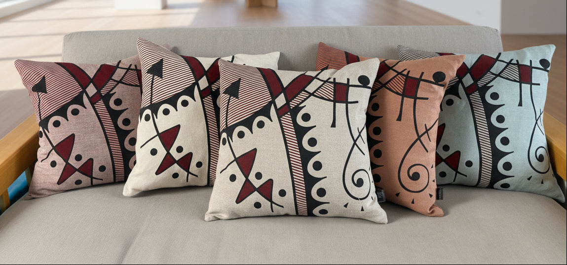 Jazz cushion cover in deep red on nutmeg