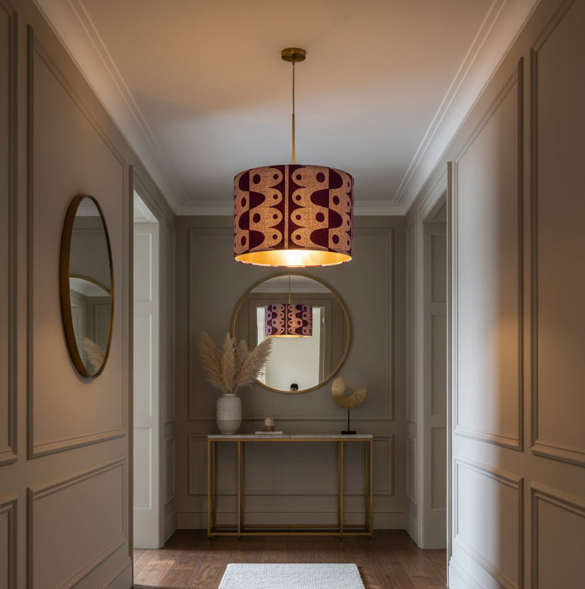 30cm Rhythm lampshade in plum on pink