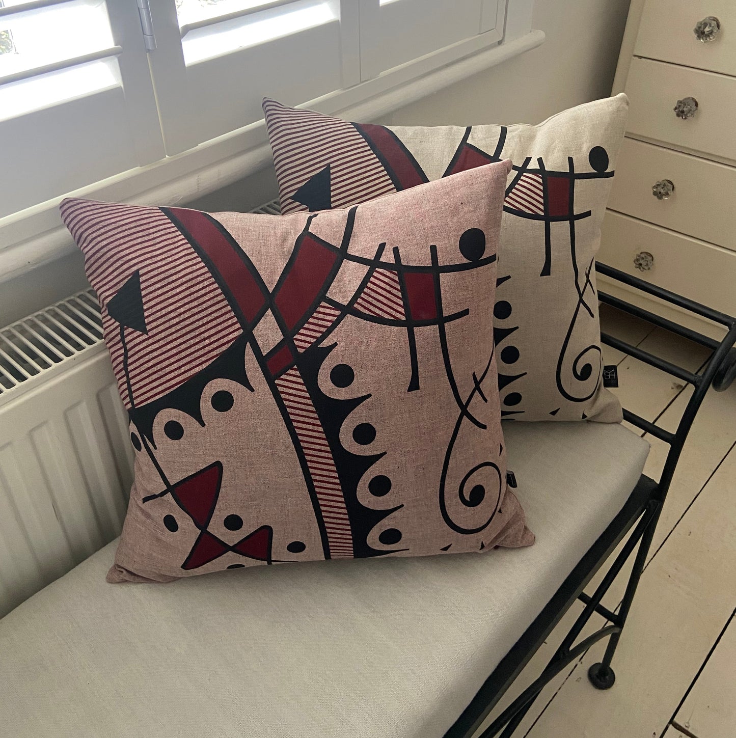 Jazz cushion cover in deep red on organic cotton crossweave