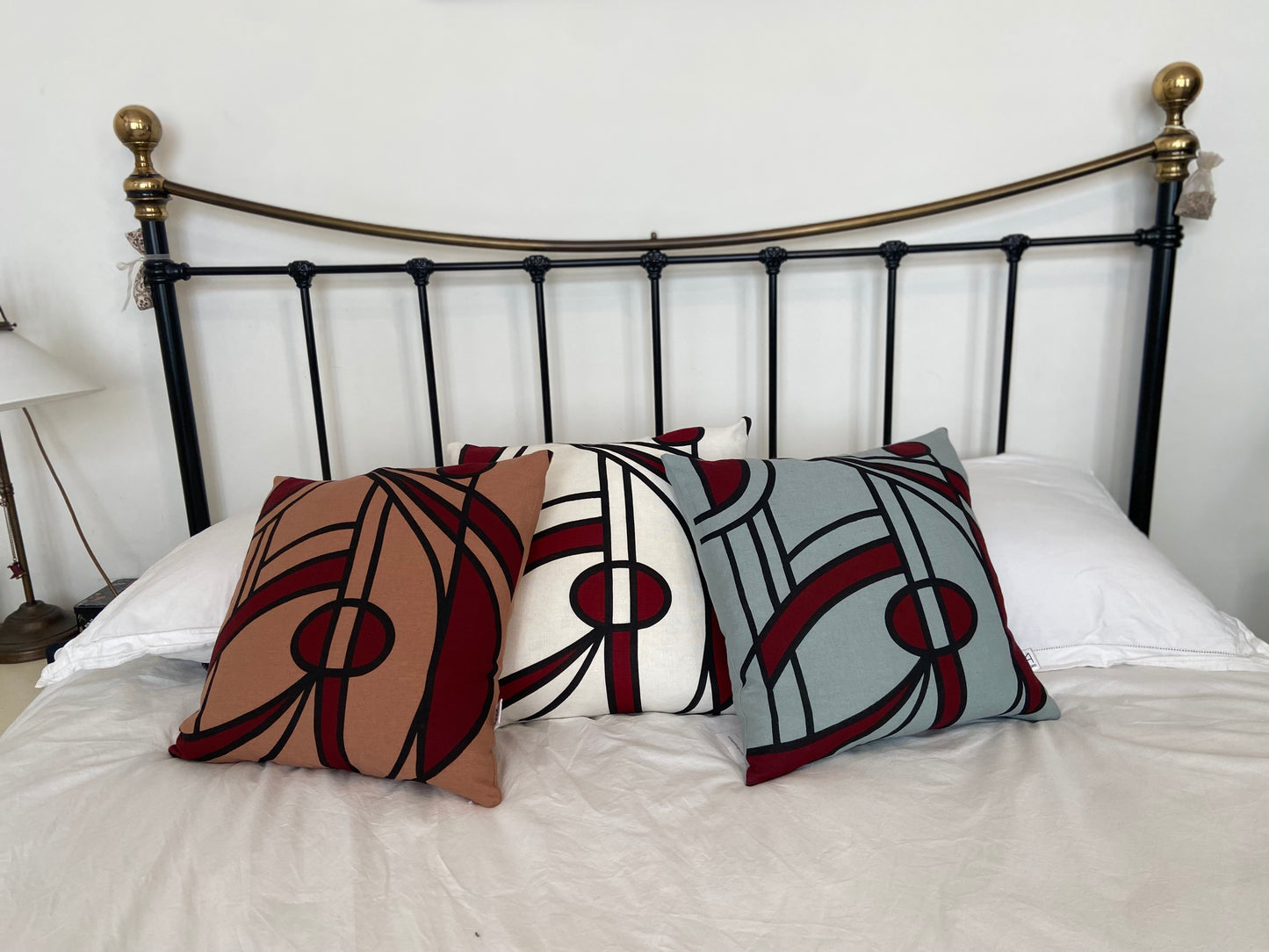 Bloom cushion cover in burgundy on dusty rose