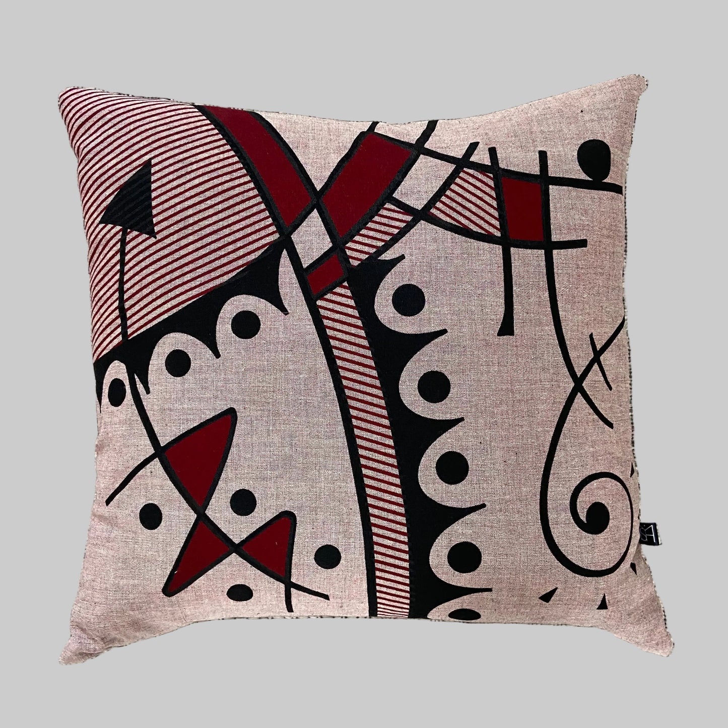 Jazz cushion cover in deep red on organic cotton crossweave