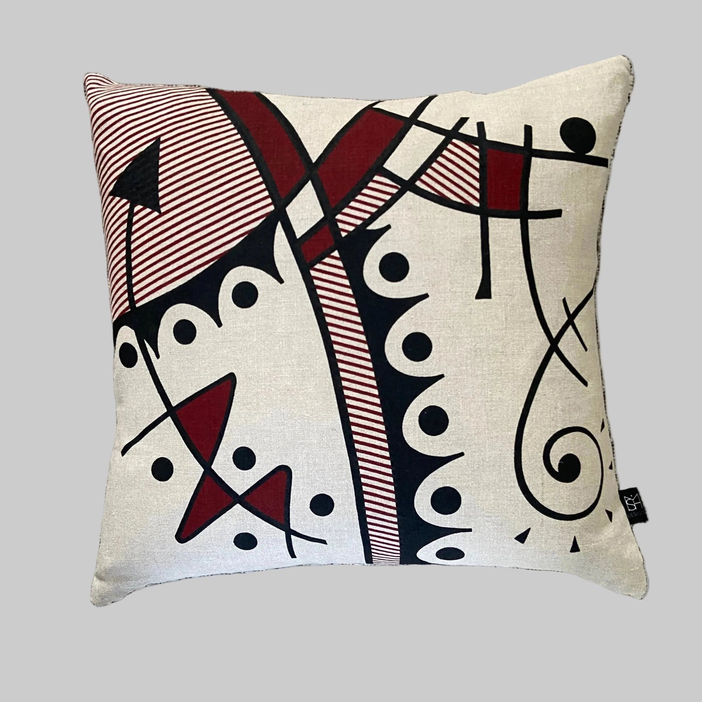 Jazz cushion cover in deep red on ivory