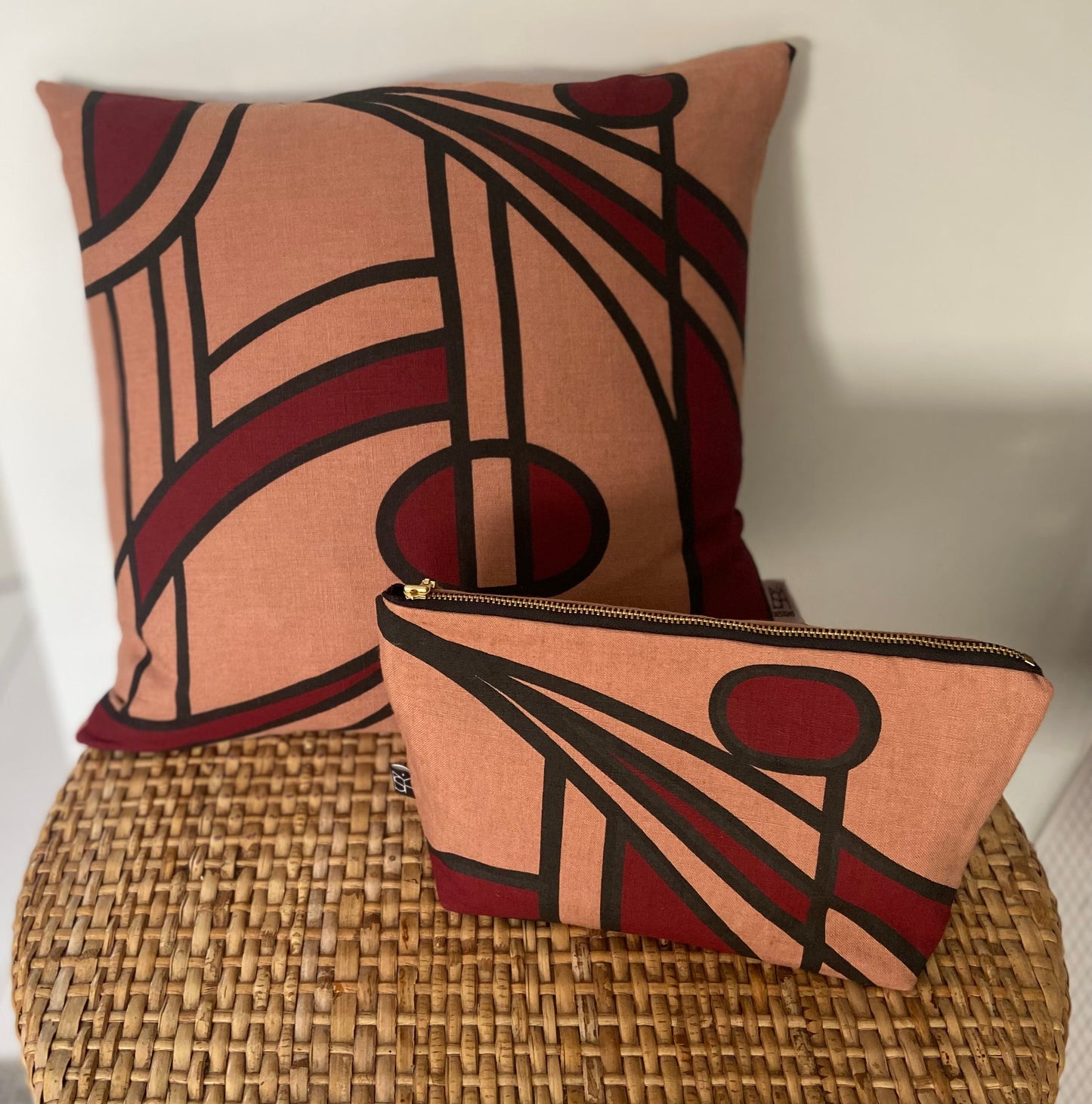 Bloom cushion cover in burgundy on dusty rose