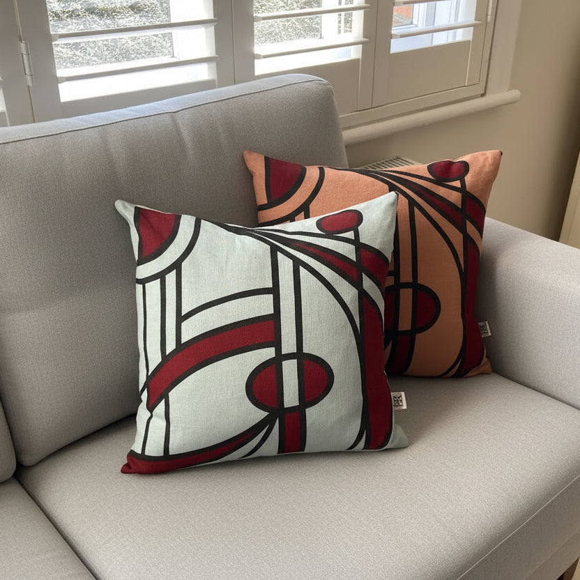 Bloom cushion cover in burgundy on dusty rose