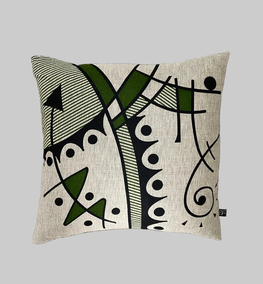 Jazz cushion cover in olive on organic cotton crossweave