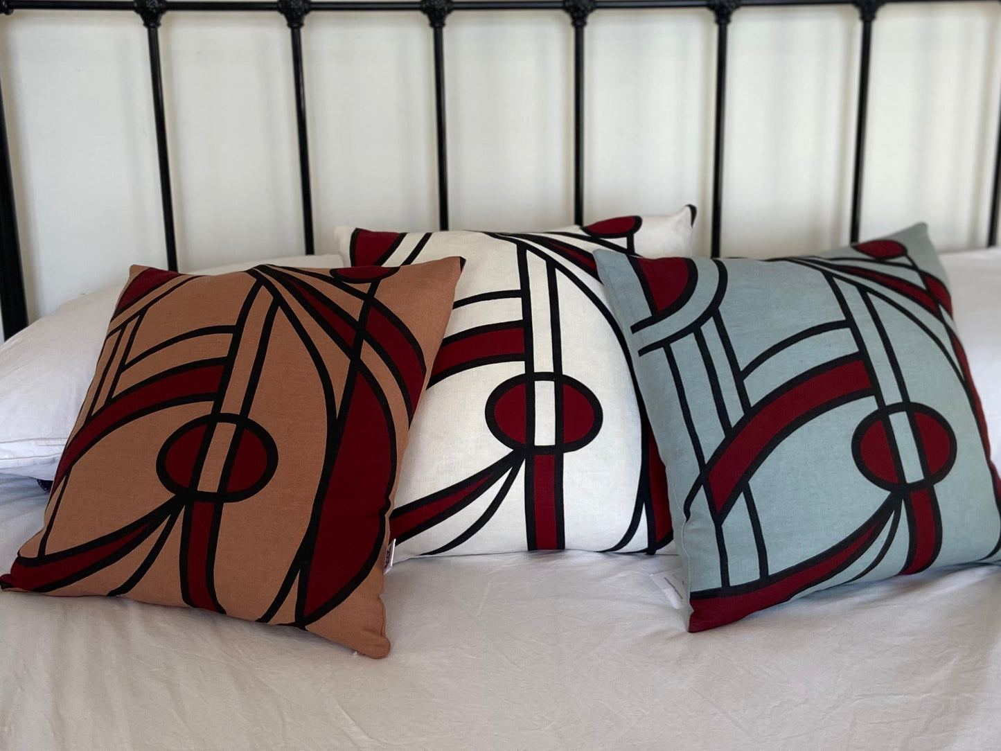 Bloom cushion cover in burgundy on dusty rose